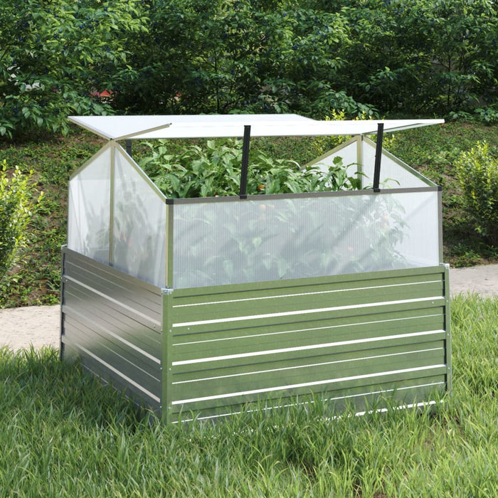 vidaXL Garden Raised Bed with Greenhouse 100x100x85 cm Silver