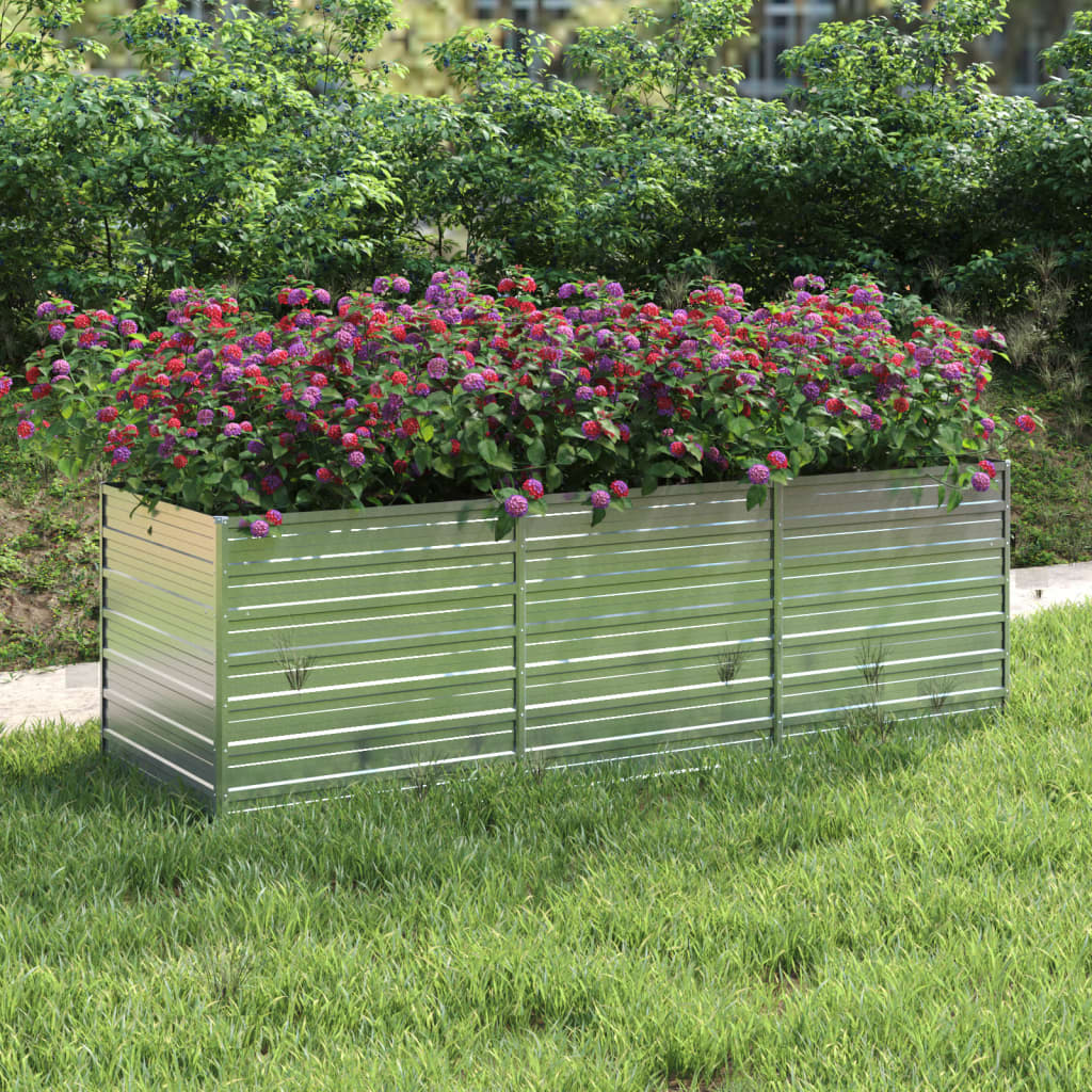 vidaXL Garden Raised Bed 240x80x77 cm Galvanized Steel Silver