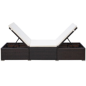 vidaXL Sun Lounger with Cream White Cushion Poly Rattan Brown