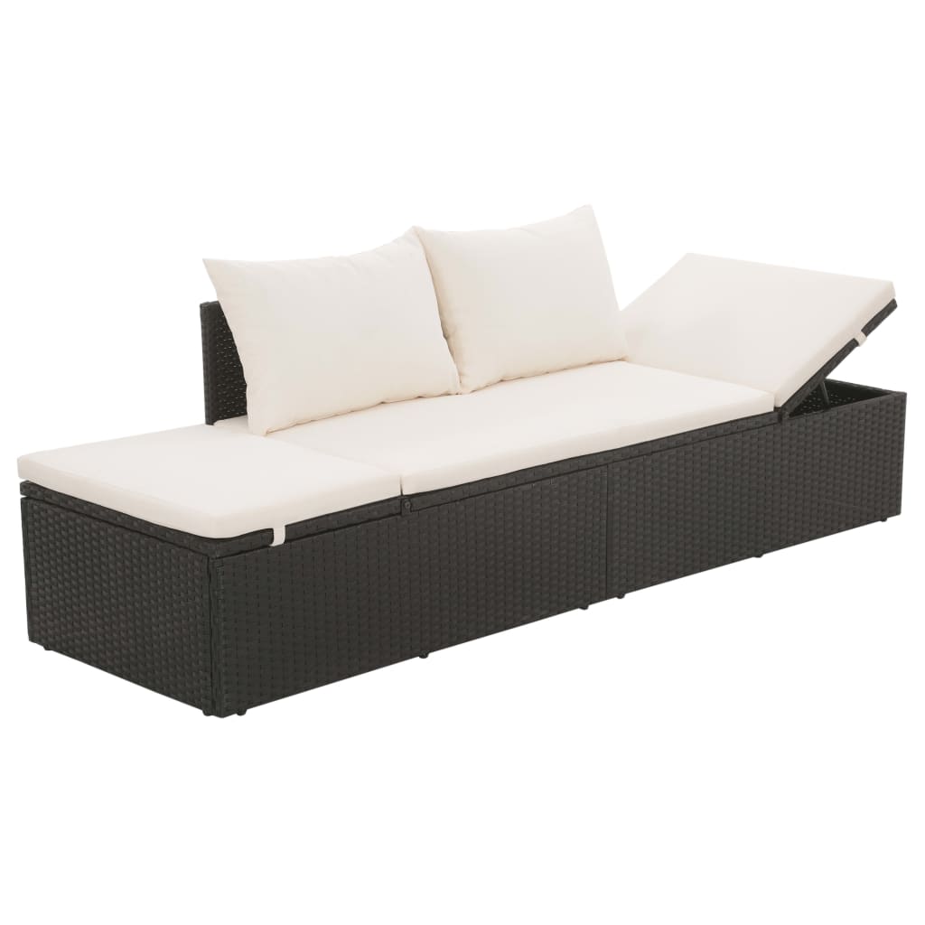 vidaXL Outdoor Lounge Bed with Cushion & Pillows Poly Rattan Black