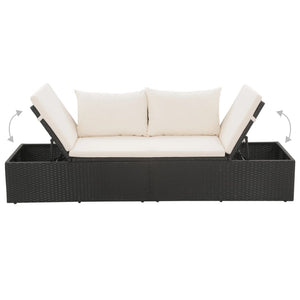 vidaXL Outdoor Lounge Bed with Cushion & Pillows Poly Rattan Black