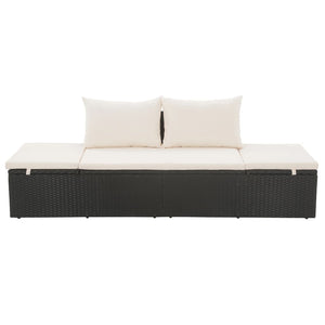 vidaXL Outdoor Lounge Bed with Cushion & Pillows Poly Rattan Black