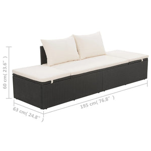 vidaXL Outdoor Lounge Bed with Cushion & Pillows Poly Rattan Black