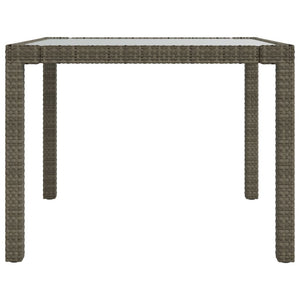 vidaXL Garden Table 90x90x75 cm Tempered Glass and Poly Rattan Grey