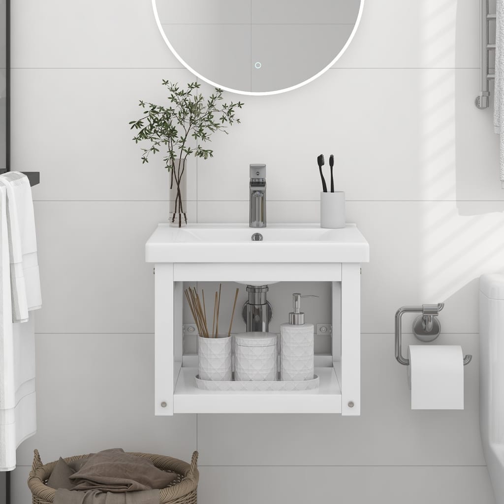 vidaXL Wall-mounted Bathroom Washbasin Frame White 40x38x31 cm Iron