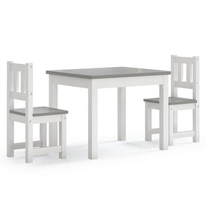 vidaXL 3 Piece Children Table and Chair Set White and Grey MDF