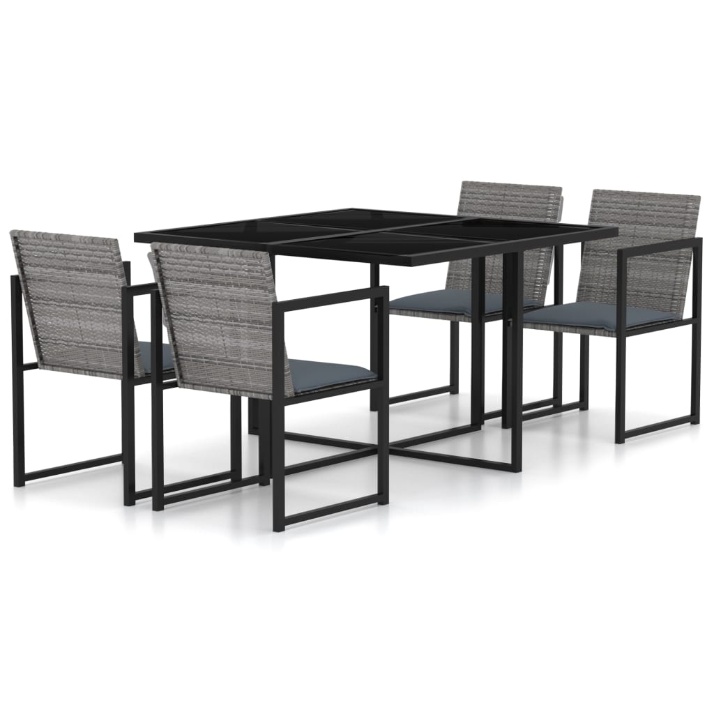 vidaXL 5 Piece Outdoor Dining Set with Cushions Poly Rattan Grey