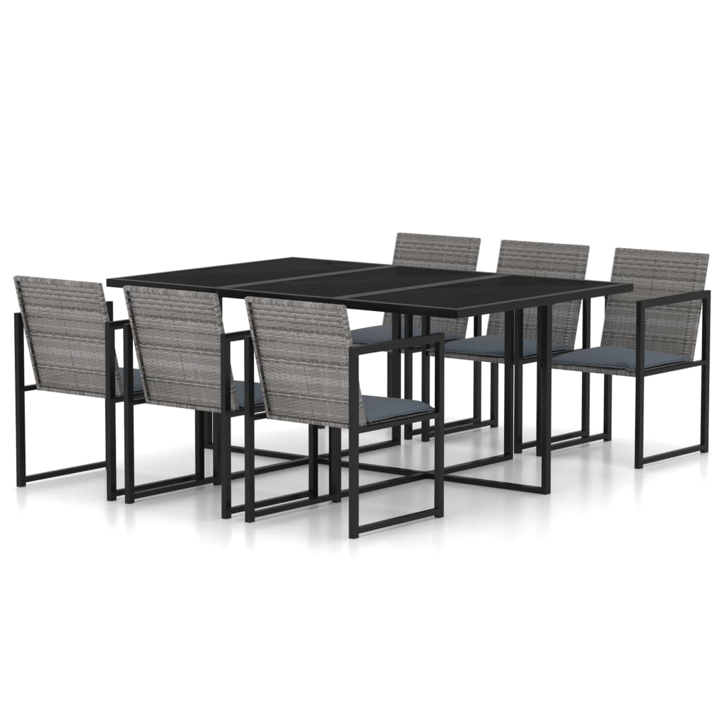 vidaXL 7 Piece Outdoor Dining Set with Cushions Poly Rattan Grey