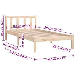 810072 vidaXL Bed Frame without Mattress Solid Wood 100x200 cm