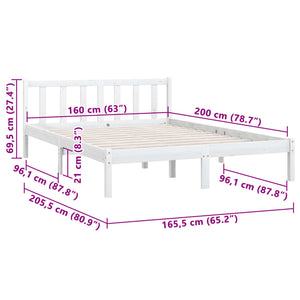 810093 vidaXL Bed Frame without Mattress White Solid Wood 160x200 cm