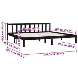 810106 vidaXL Bed Frame without Mattress Black Solid Wood 200x200 cm