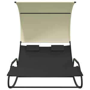 vidaXL Rocking Double Sun Lounger with Canopy Black and Cream