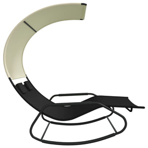 vidaXL Rocking Double Sun Lounger with Canopy Black and Cream