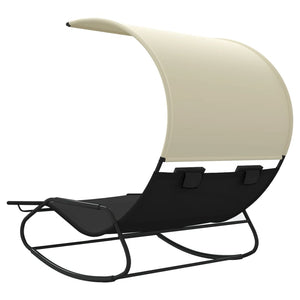 vidaXL Rocking Double Sun Lounger with Canopy Black and Cream