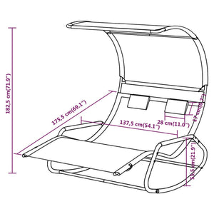 vidaXL Rocking Double Sun Lounger with Canopy Black and Cream