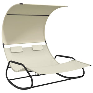 vidaXL Rocking Double Sun Lounger with Canopy Cream