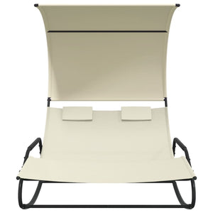 vidaXL Rocking Double Sun Lounger with Canopy Cream