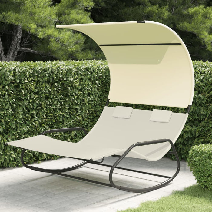 vidaXL Rocking Double Sun Lounger with Canopy Cream