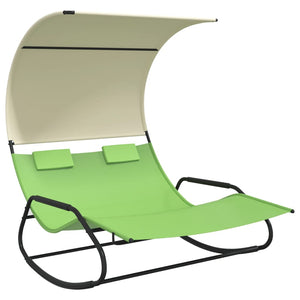 vidaXL Rocking Double Sun Lounger with Canopy Green and Cream