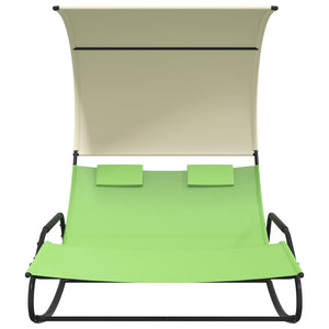 vidaXL Rocking Double Sun Lounger with Canopy Green and Cream