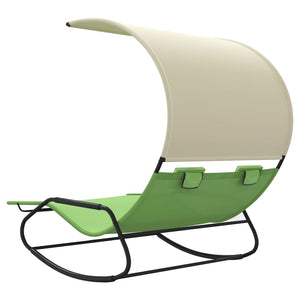 vidaXL Rocking Double Sun Lounger with Canopy Green and Cream