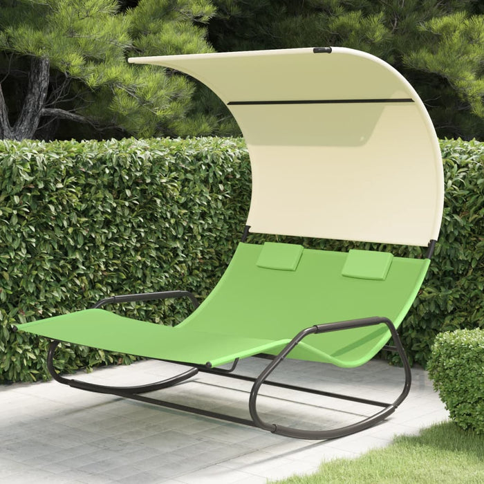 vidaXL Rocking Double Sun Lounger with Canopy Green and Cream