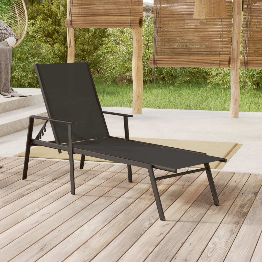 vidaXL Sun Lounger Steel and Textilene Fabric Black