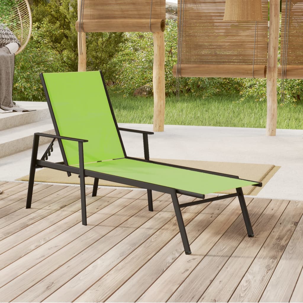 vidaXL Sun Lounger Steel and Textilene Fabric Green