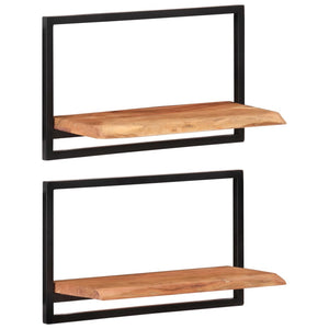 vidaXL Wall Shelves 2 pcs 60x25x35 cm Solid Wood Acacia and Steel