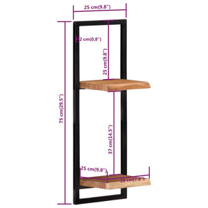 vidaXL Wall Shelves 2 pcs 25x25x75 cm Solid Wood Acacia and Steel