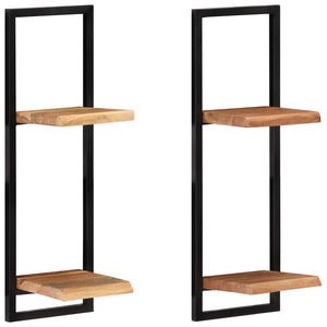 vidaXL Wall Shelves 2 pcs 25x25x75 cm Solid Wood Acacia and Steel