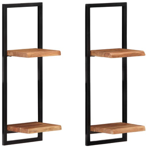 vidaXL Wall Shelves 2 pcs 25x25x75 cm Solid Wood Acacia and Steel