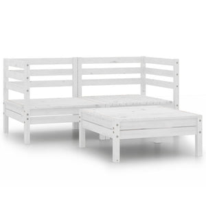 vidaXL 3 Piece Garden Lounge Set White Solid Pinewood