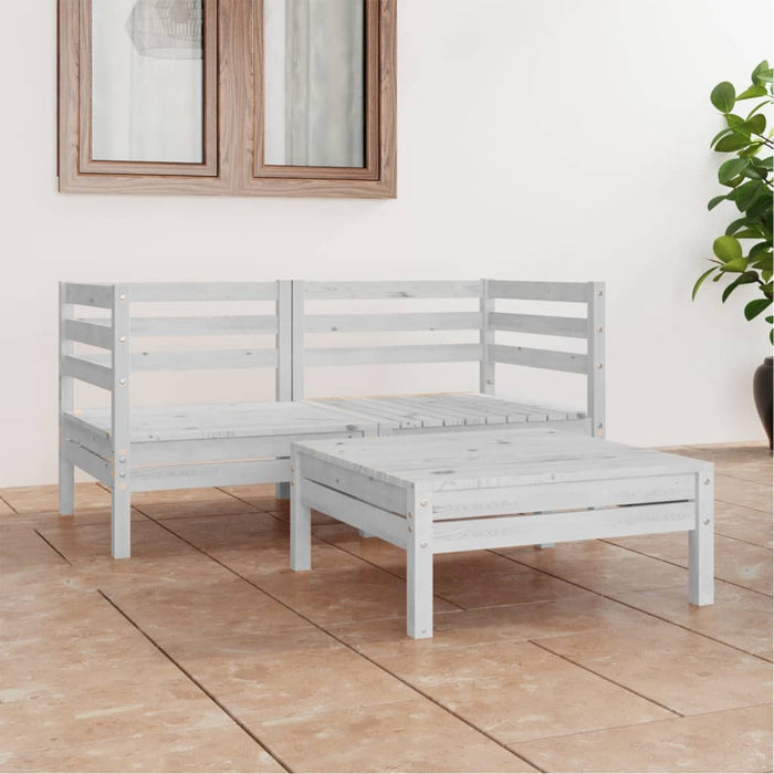 vidaXL 3 Piece Garden Lounge Set White Solid Pinewood