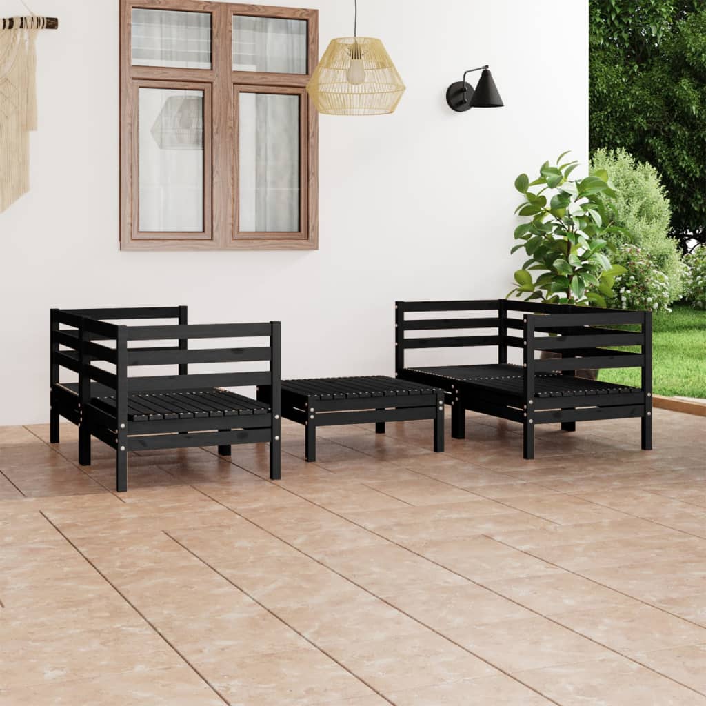 vidaXL 5 Piece Garden Lounge Set Black Solid Pinewood