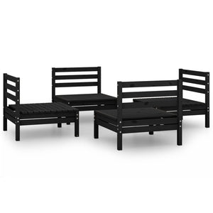 vidaXL 4 Piece Garden Lounge Set Black Solid Pinewood