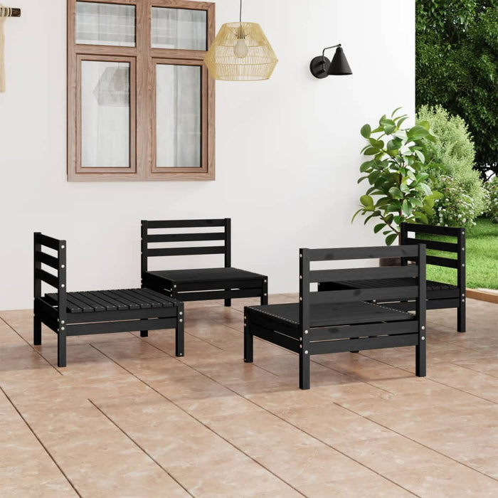 vidaXL 4 Piece Garden Lounge Set Black Solid Pinewood