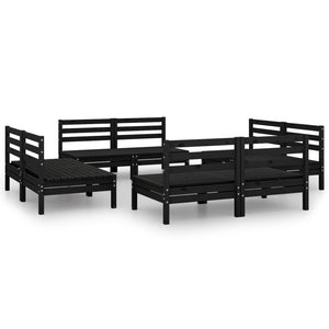 vidaXL 8 Piece Garden Lounge Set Black Solid Pinewood