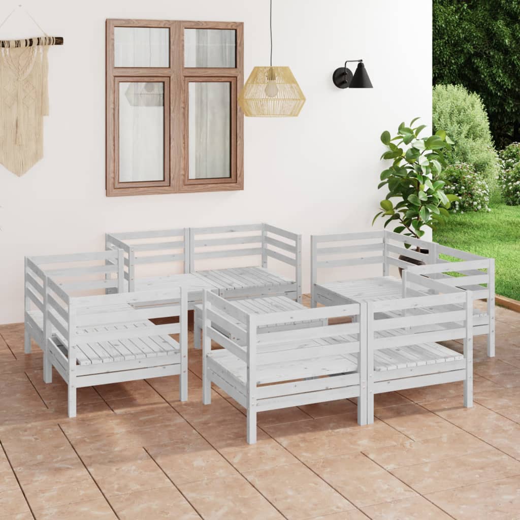 vidaXL 9 Piece Garden Lounge Set White Solid Pinewood