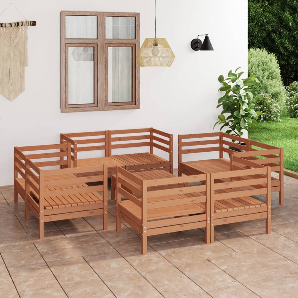 vidaXL 9 Piece Garden Lounge Set Honey Brown Solid Pinewood