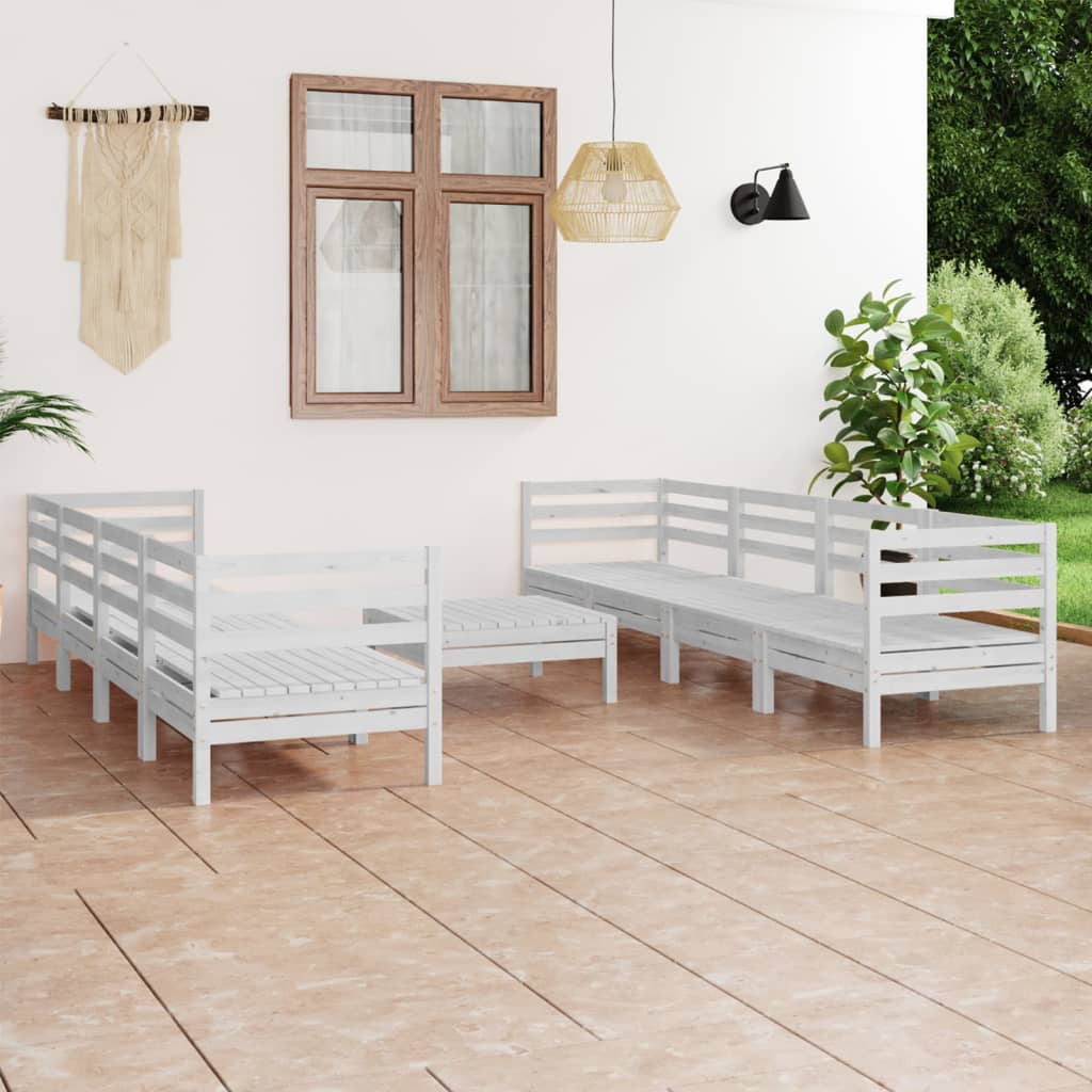 vidaXL 9 Piece Garden Lounge Set White Solid Pinewood