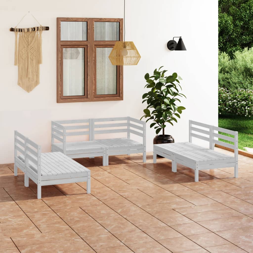 vidaXL 6 Piece Garden Lounge Set White Solid Pinewood