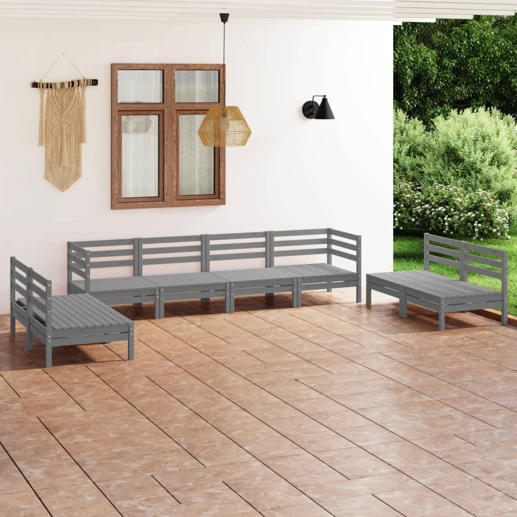 vidaXL 8 Piece Garden Lounge Set Grey Solid Pinewood