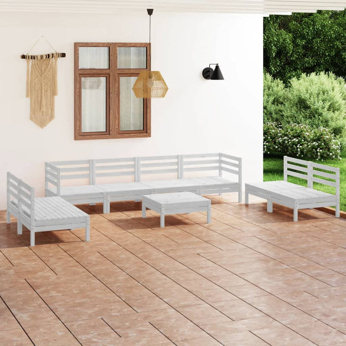 vidaXL 9 Piece Garden Lounge Set White Solid Pinewood