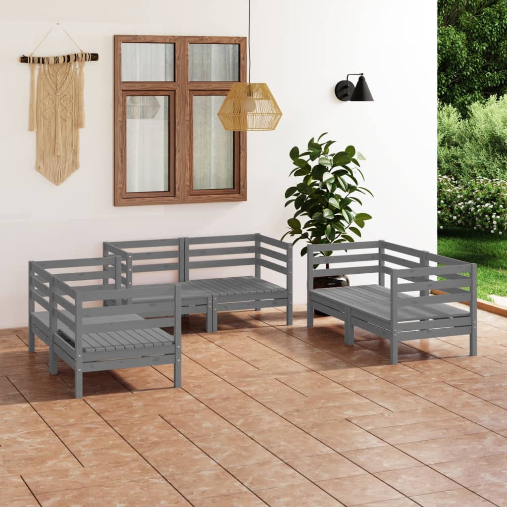 vidaXL 6 Piece Garden Lounge Set Grey Solid Pinewood