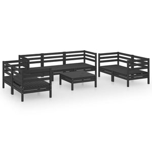 vidaXL 8 Piece Garden Lounge Set Black Solid Pinewood