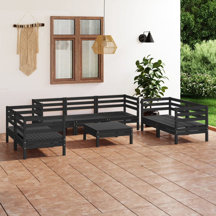 vidaXL 8 Piece Garden Lounge Set Black Solid Pinewood