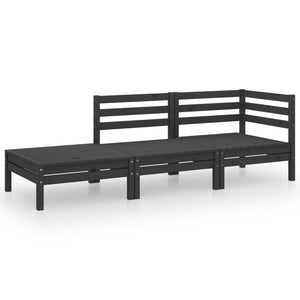 vidaXL 3 Piece Garden Lounge Set Black Solid Pinewood