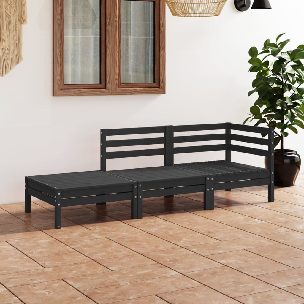 vidaXL 3 Piece Garden Lounge Set Black Solid Pinewood