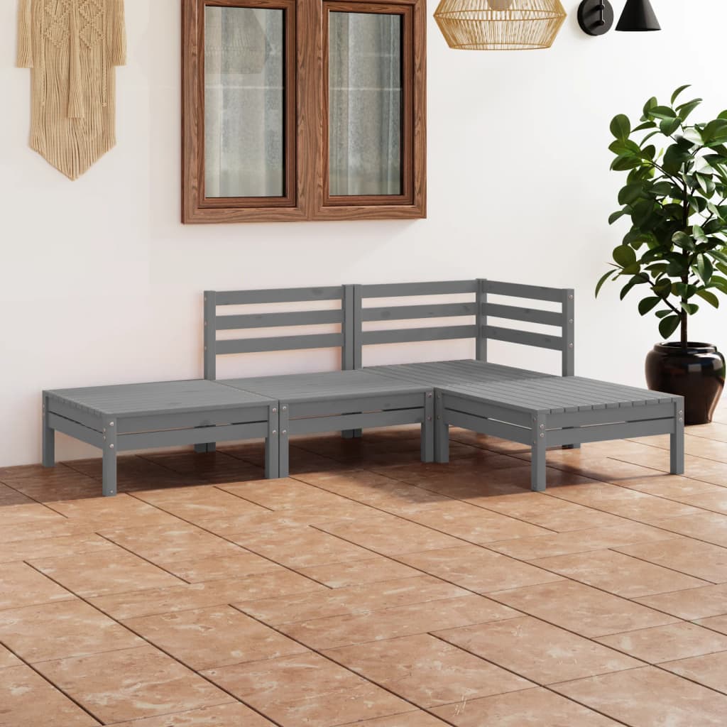 vidaXL 4 Piece Garden Lounge Set Grey Solid Pinewood